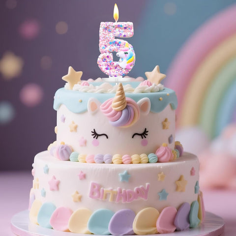 Unicorn Birthday Number Candles for Cake, Pink Number 7 Candle, Fun Glitter Unicorn Cake Topper, Birthday Decorations Cupcake Topper for Party Supplies