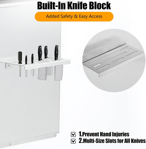 24"x30" Stainless Steel Range Backsplash for Stove Hood, Wall Mount Panel with Storage Shelf & Knife Rack, Commercial Grade, Pre-Drilled Holes for Easy Installation & Cleaning