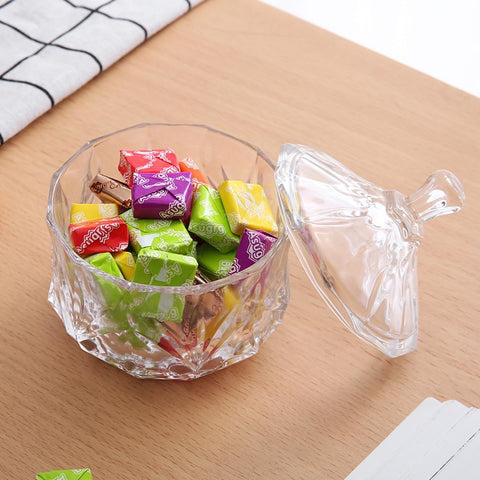 8oz Glass Candy Dish with Lid,Small Decorative Storage Jar for Candy,Cookies,Snacks Bath Salt,Sugar Bowl,Office,Bathroom,Dining Room Organizer (Clear)