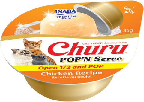 INABA Churu Pop'N Serve Jelly Cat Treat with Vitamin E & Taurine, 1.2 Ounce Cup, 8 Cups, Chicken Recipe