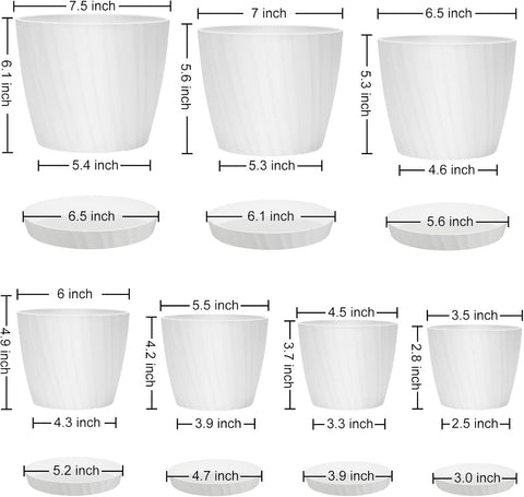 YNNICO 7.5/7/6.5/6/5.5/4.5/3.5 Inches Plant Pots with Drainage and Saucers