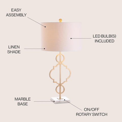 JONATHAN Y July Table Lamp Modern Quatrefoil Metal 31", Gold Painting