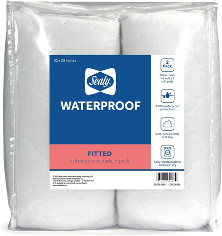 Sealy Baby Crib Mattress Protector - 2-PACK, Fitted Waterproof Infant Crib Mattress Pad and Toddler Bed Cover, Machine Washable and Easy to Clean, 52x28