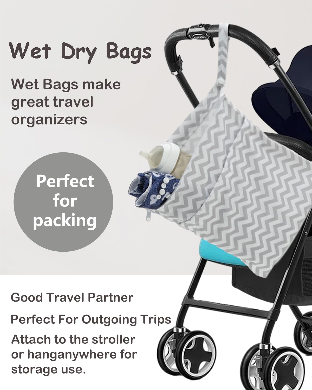 ALVA 2pcs Cloth Diaper Wet Dry Bags Waterproof Reusable with Two Zippered Pockets Travel Beach Pool Daycare Soiled Baby Items Yoga Gym Bag for Swimsuits or Wet Clothes