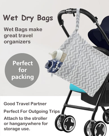ALVA 2pcs Cloth Diaper Wet Dry Bags Waterproof Reusable with Two Zippered Pockets Travel Beach Pool Daycare Soiled Baby Items Yoga Gym Bag for Swimsuits or Wet Clothes