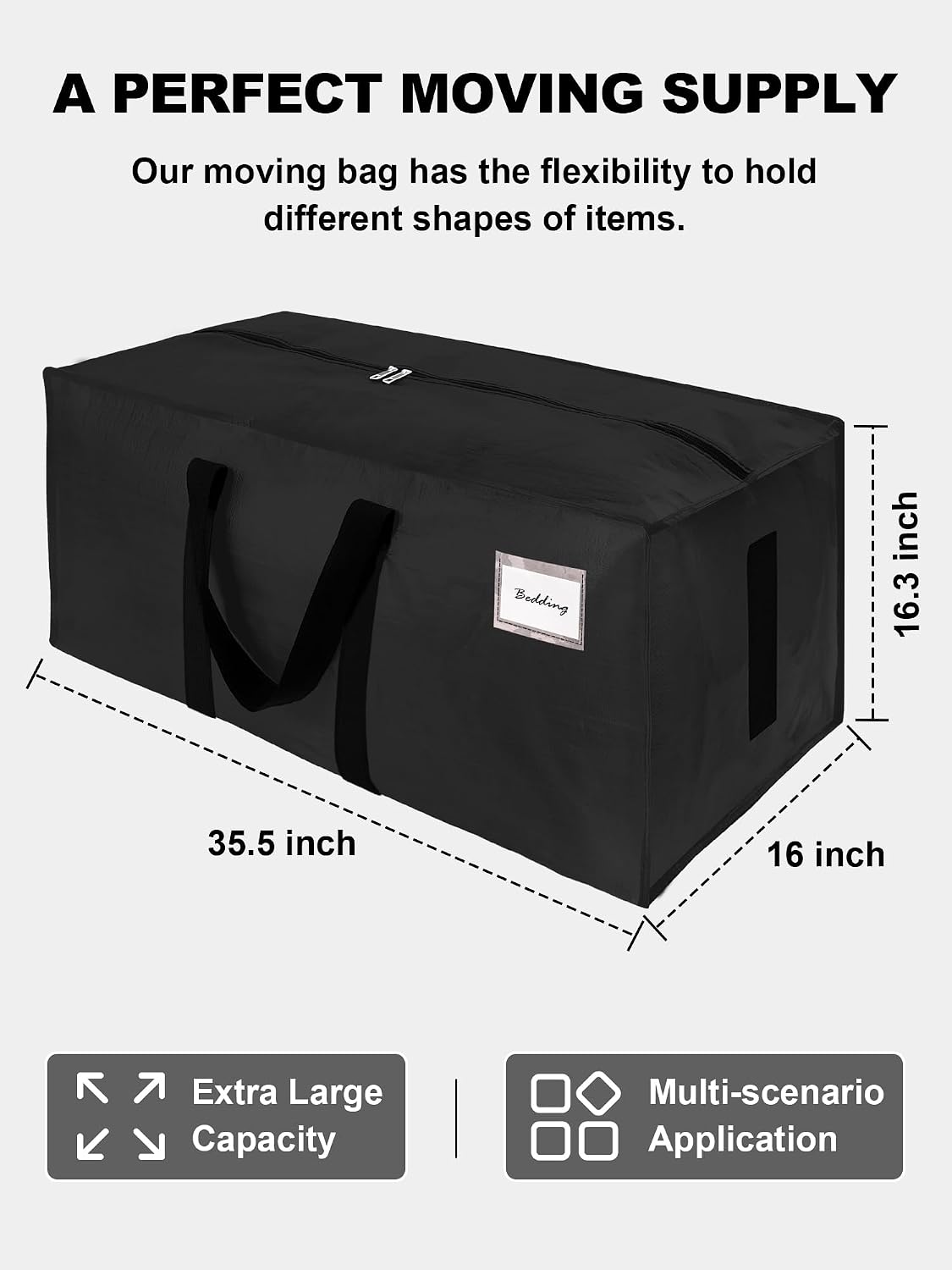 HOMESURE8 Pack 40 Gal Large Strong Moving Bags with Zippers & Carrying Handles - Water-Resistant - Heavy Duty Storage Tote for Space Saving, Fold Flat, Alternative to Moving Box (Black)