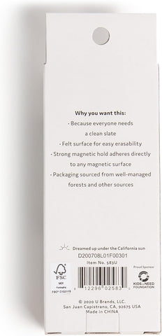 U Brands Magnetic Dry Erase Board Felt Eraser, 2"x5"x1", White, Lightweight Modern Design