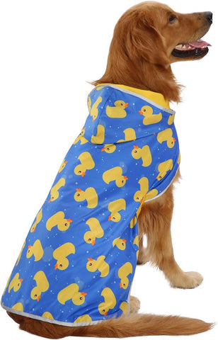 HDE 2-in-1 Reversible Dog Raincoat Hooded Poncho Rain Jacket YLW Duck XXL