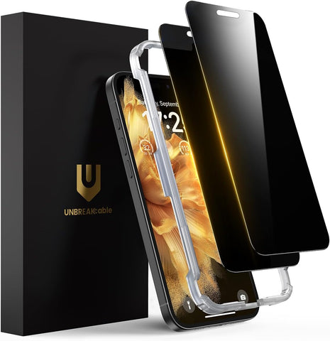 UNBREAKcable Privacy Screen Protector for iPhone 16 Plus, Full Coverage Shatterproof Tempered Glass [True 28°Anti Spy] [9H Hardness] [Easy Installation Frame] 2-Pack Private Screen for iPhone 16 Plus
