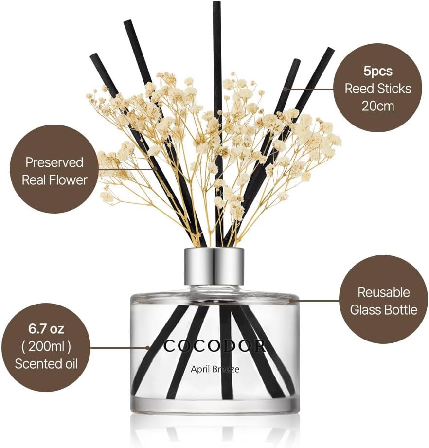 COCODOR Flower Reed Diffuser Set / 6.7oz / Cashmere Vanilla/Scent Diffuser with Sticks Home Fragrance Reed Diffuser for Bathroom Shelf Decor