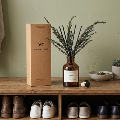 WEALD TRIBE Reed Diffuser Set for Bathroom Air Fresheners, Oil Diffuser Sticks | French Black Juniper & Cedar Scent 4.0 fl oz Home Fragrance with Sticks Defusers | House Bedroom Office Shelf Decor