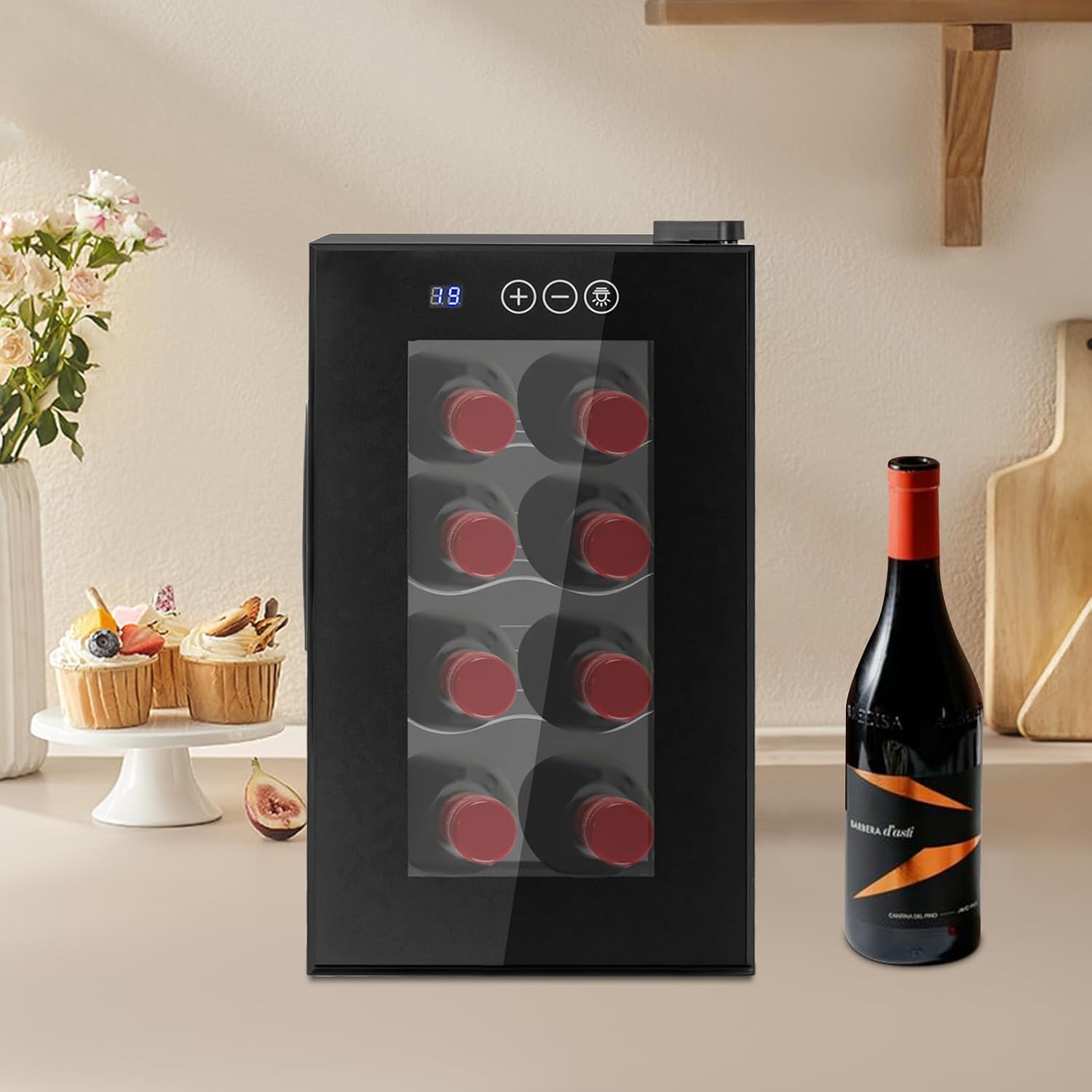 8 Bottle Wine Fridge, Small Wine Fridge Freestanding with Digital Temperature Control, Countertop Wine Cooler Refrigerator for Red, White and Sparkling Wine Storage
