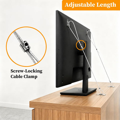 6 Pack Adjustable TV Safety Straps Stainless Steel, No-Drill Adhesive Anti-Tip Furniture Wall Anchors, Secure Flat Screens to TV Stand, Wall, Cabinet Or Desk