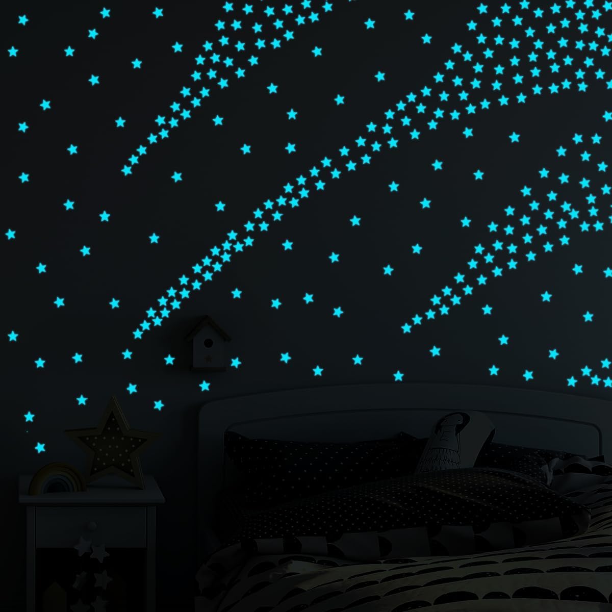 AM AMAONM 100pcs Glow in The Dark Luminous Stars Fluorescent Noctilucent Plastic Wall Stickers Murals Decals for Home Art Decor Nursery Ceiling Wall Decorate Kids Babys Bedroom Room Blue