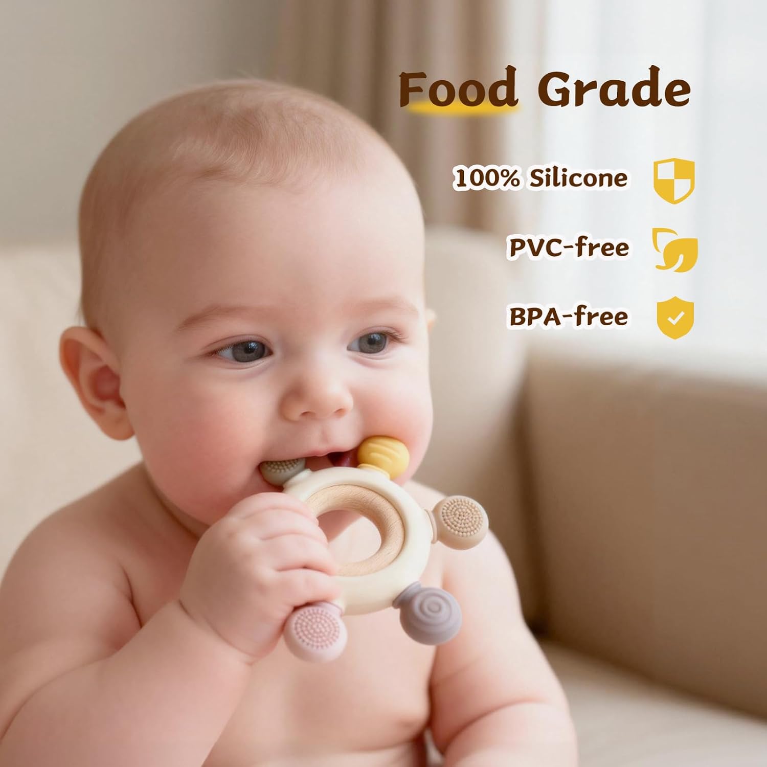 3 Packs Teether Rings for 0-6 6-12 Months Babies, Teething Toys with Pacifier Clip Holder, Baby Chew Toys for Sucking Needs, Baby Essentials