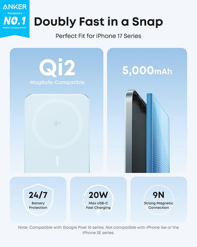 Anker Nano Magnetic Power Bank, 5,000mAh Qi2-Certified 15W Portable Charger