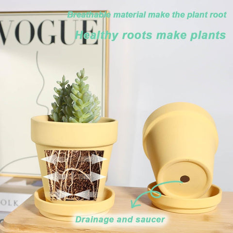 vensovo 6 Inch Yellow Terracotta & Clay Pots with Saucer, 4 Pack
