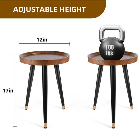 KGPLOME Plant Stand Indoor,Mid Century Walnut Wood Plant Table, Heavy Duty Metal Tall Flower Pot Stand,Modern Round Small Side End Table With Raised Design(12"x17")