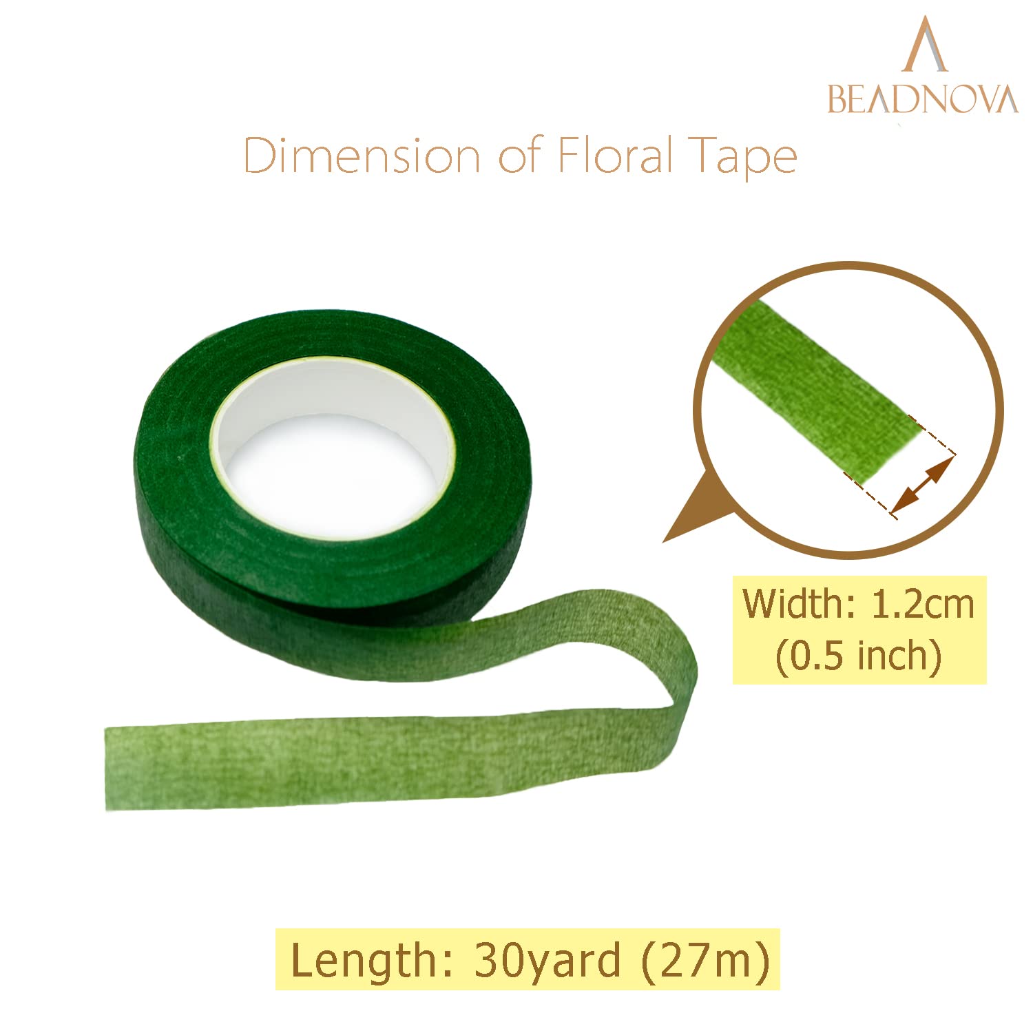 BEADNOVA Floral Tape 1/2inch Flower Tape Dark Green Floral Tape for Bouquets Floral Arranging Stem Wrap Craft (Dark Green, 30yards)