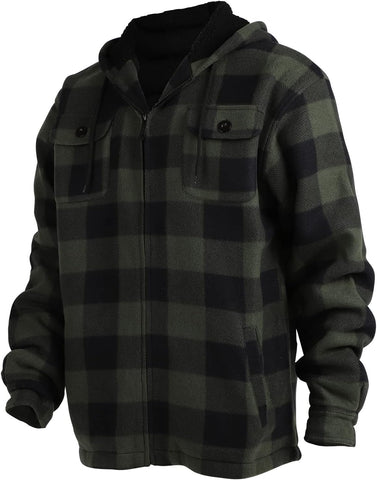 Facitisu Hoodies for Men Sherpa Lined Heavyweight Flannel Jackets Fleece Plaid Winter Warm Coats