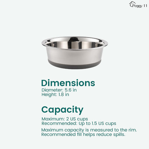 PEGGY11 Nonslip Stainless Steel Dog Cat Bowls, 2 US Cup Each, 2 Pack