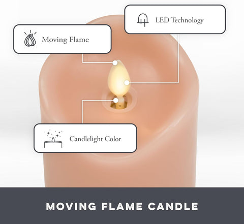 Matchless Candle Co. Flameless LED Battery Operated Flickering Pillar Candles - Pastel Pink - Set of 3 - Indoor Outdoor Decor Safe