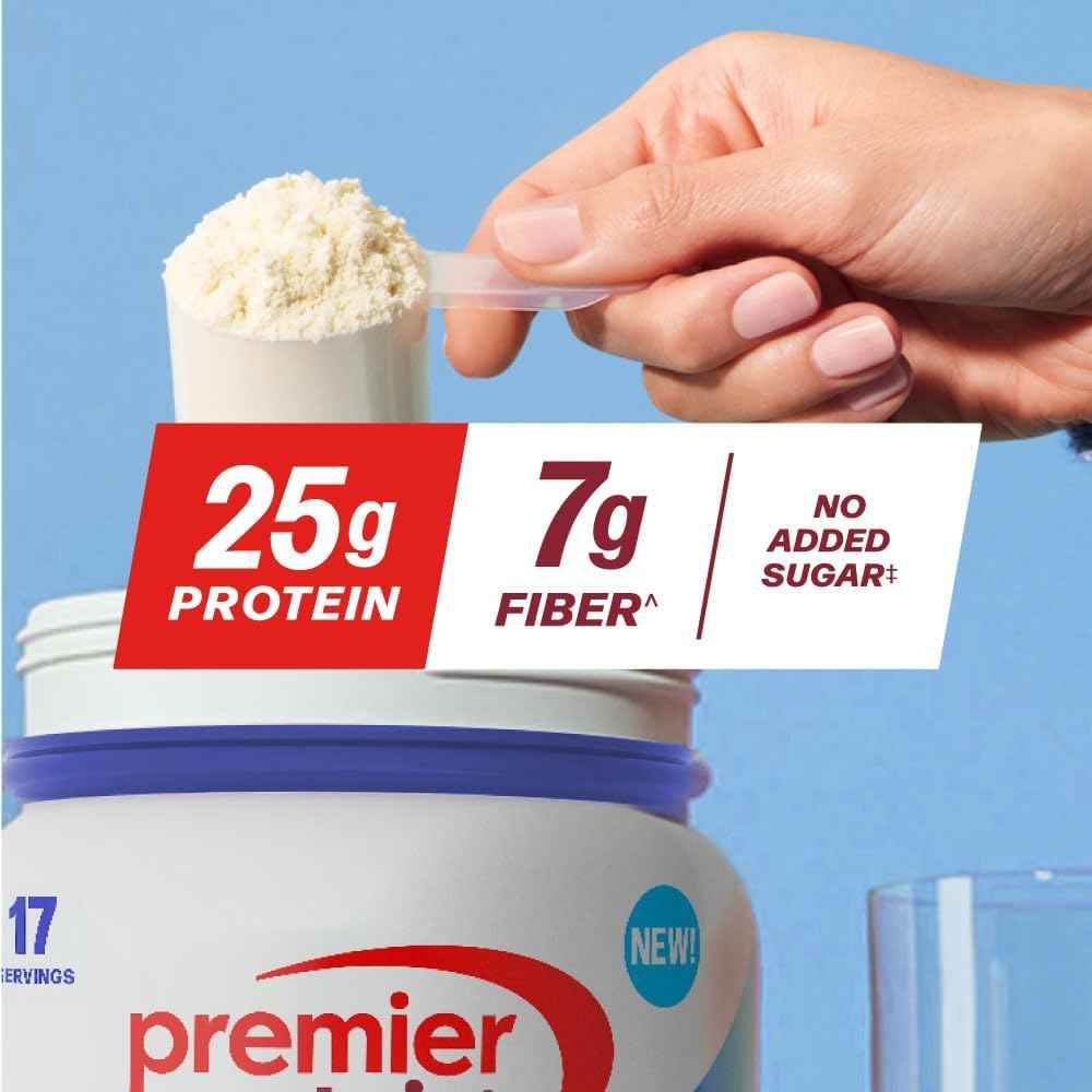 Premier Protein Powder Plus Fiber, Vanilla, 25g Protein, 7g Fiber to Support Gut Health, No Added Sugar (17 Servings)