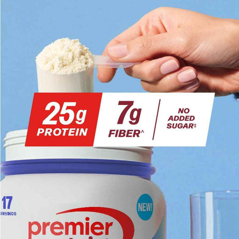 Premier Protein Powder Plus Fiber, Vanilla, 25g Protein, 7g Fiber to Support Gut Health, No Added Sugar (17 Servings)