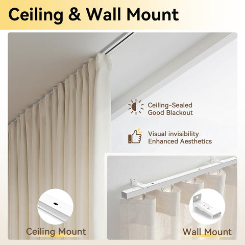 FELIDESIGN Ceiling Curtain Track, Room Divider Rail Set, White, 15ft-18ft