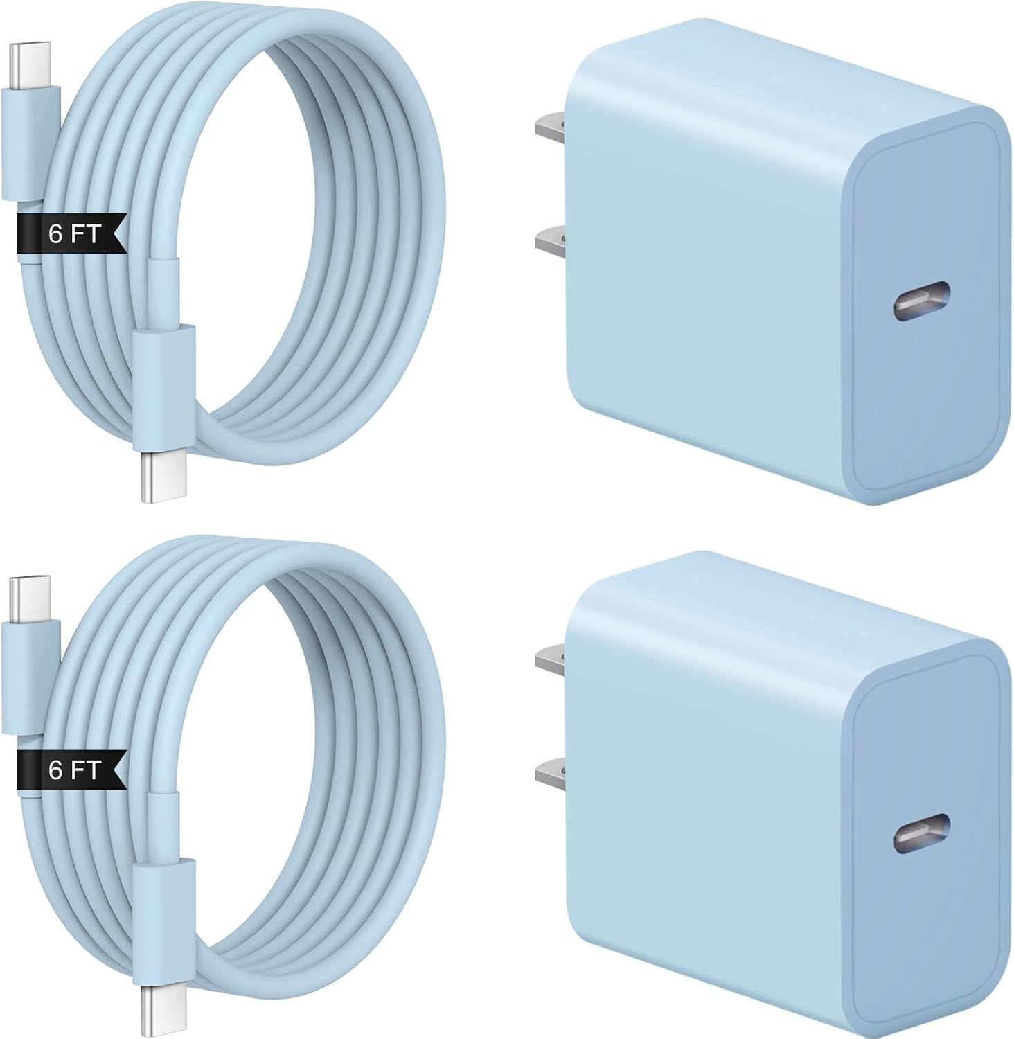 iPhone 17 16 15 Charger Fast Charging 2+2Pack 20W USB C Wall Charger with 6FT Fast Charging Cable Compatible with iPhone 17/17 Air/17 Pro/17 Pro Max/iPhone 16/15 Series, iPad Pro/AirPods - Blue