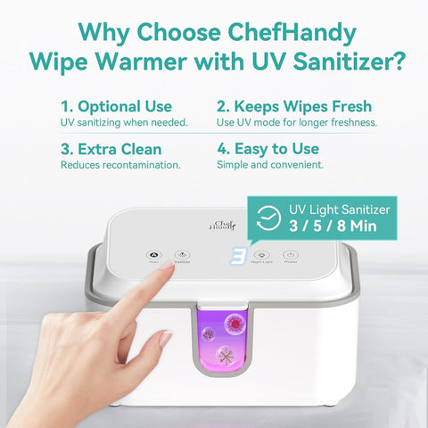 Wipe Warmer with UV Sanitizer, Large Capacity for Baby & Adult Wipes, White