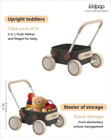 PULA Baby Push Walker with Wheels Toddler Wagon for First Learner Baby Toys 6-12 Months, 1 Year Old Birthday Gifts, Indoors and Outdoors (Black)
