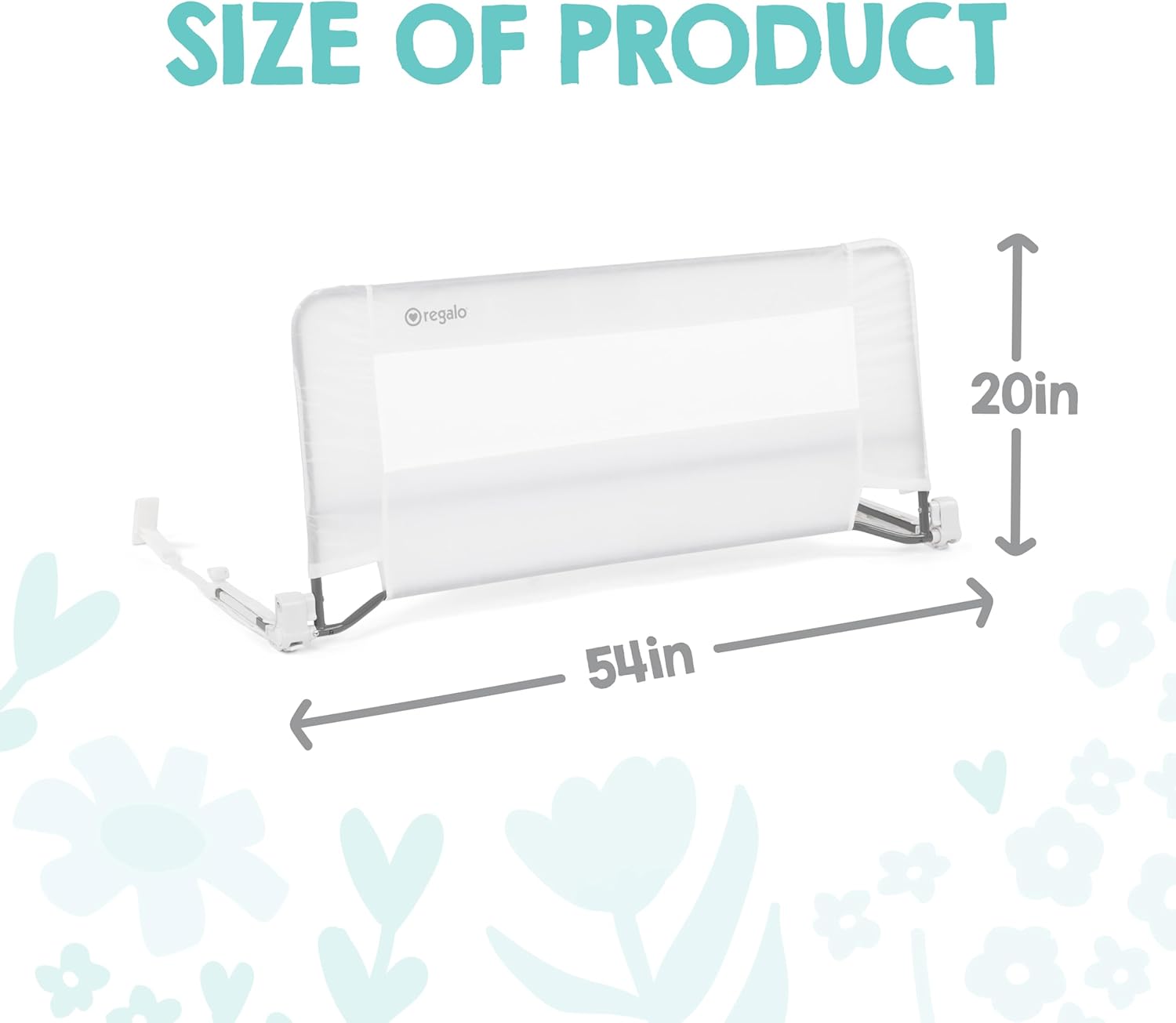 Regalo Safety 54” Extra Long Bed Rail Guard for Toddlers, Swing Down Toddler Bed Rail with Reinforced Anchor Safety System, 20” Tall Bed Safety Rail, Fits Twin, Full & Queen Beds