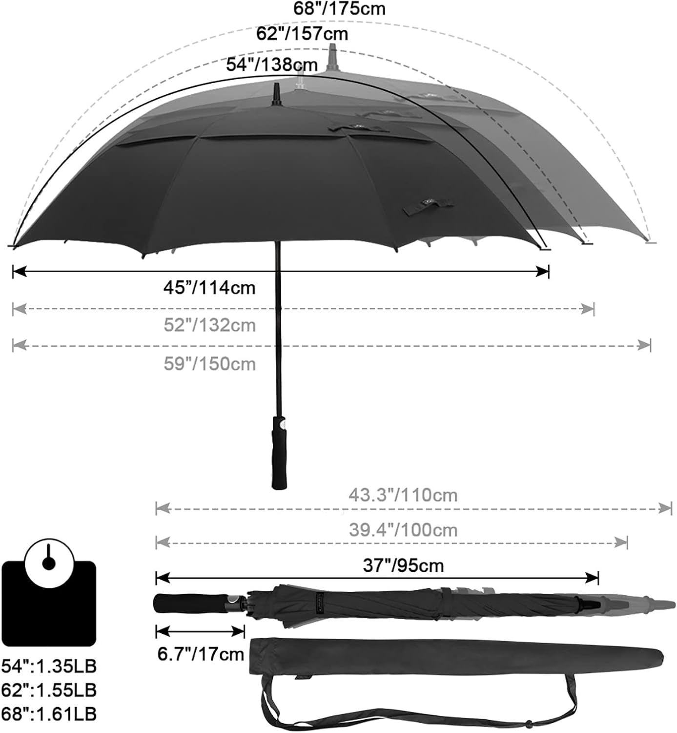 G4Free 47/54/62/68/72 Inch Golf Umbrella Windproof Auto Open Large Umbrella
