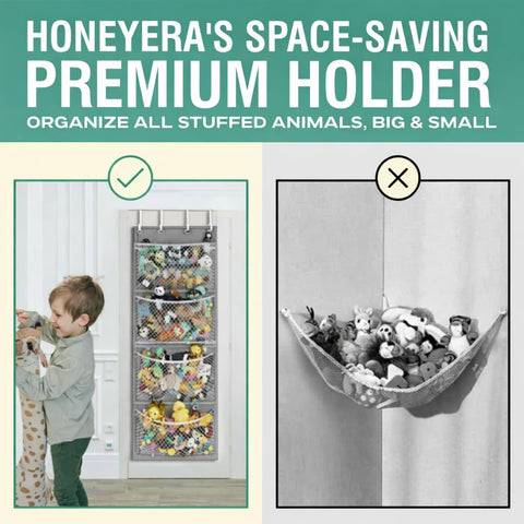 Honeyera Storage for Stuffed Animal - Over Door Organizer for Stuffies, Baby Accessories, and Toy Plush/Easy Installation with Breathable Hanging Pockets (Gray)