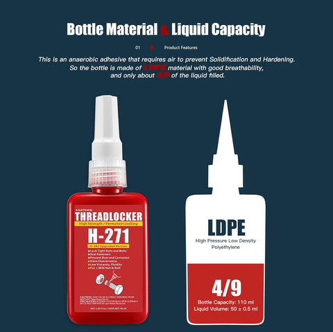 ESKONKE Red Thread Locker 271 Nuts & Bolts Locker High Strength Permanent Locking 1.69 Fl oz Threadlocker Lock Tight & Seal Fasteners Anaerobic Curing Metal Glue (271)