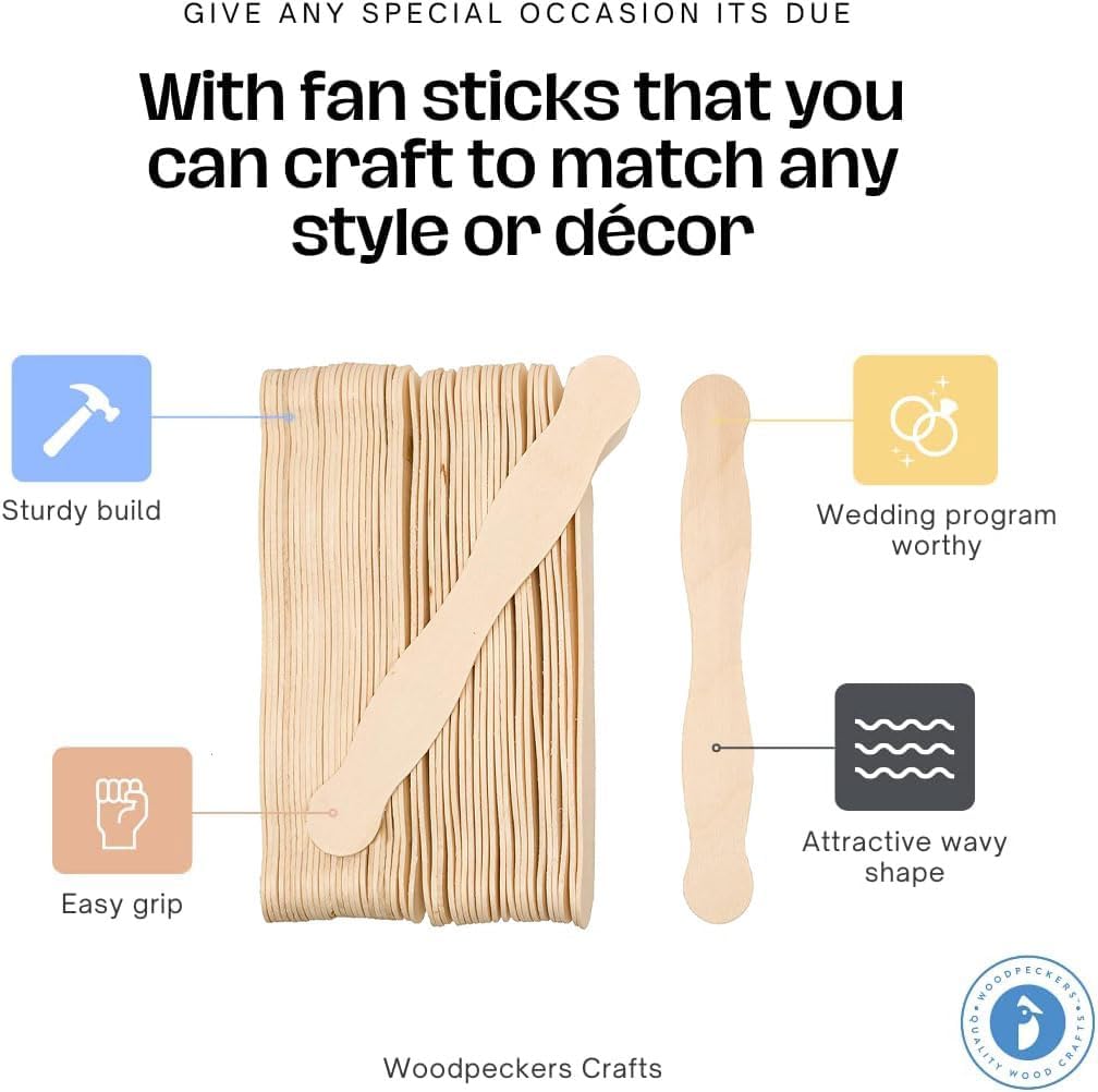 Wooden 8" Fan Handles, Wedding Programs, or Paint Mixing, Pack 1000, Jumbo Craft Popsicle Sticks for Auction Bid Paddles, Wooden Wavy Flat Stems for Any DIY Crafting Supplies Kit, by Woodpeckers