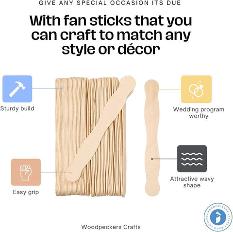 Wooden 8" Fan Handles, Wedding Programs, or Paint Mixing, Pack 1000, Jumbo Craft Popsicle Sticks for Auction Bid Paddles, Wooden Wavy Flat Stems for Any DIY Crafting Supplies Kit, by Woodpeckers