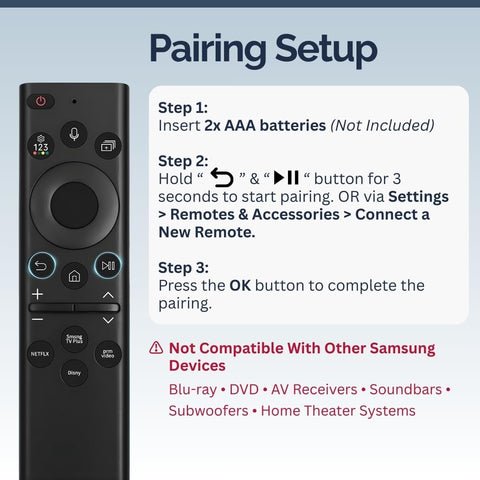 BN59-01385A Samsung TV Remote Control Replacement for Smart TV - Easy Setup, Universal Bluetooth/IR Voice Remote, No Solarcell - Works with Samsung QLED, Frame, Crystal UHD, 4K, & LED Smart TVs