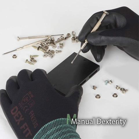 DEX FIT Nitrile Work Gloves FN330, 3D Comfort Fit, Touchscreen Grip Gloves for Warehouse, Construction, Package Handling, Delivery & General Work, Men & Women, Black, M, 3 Pairs