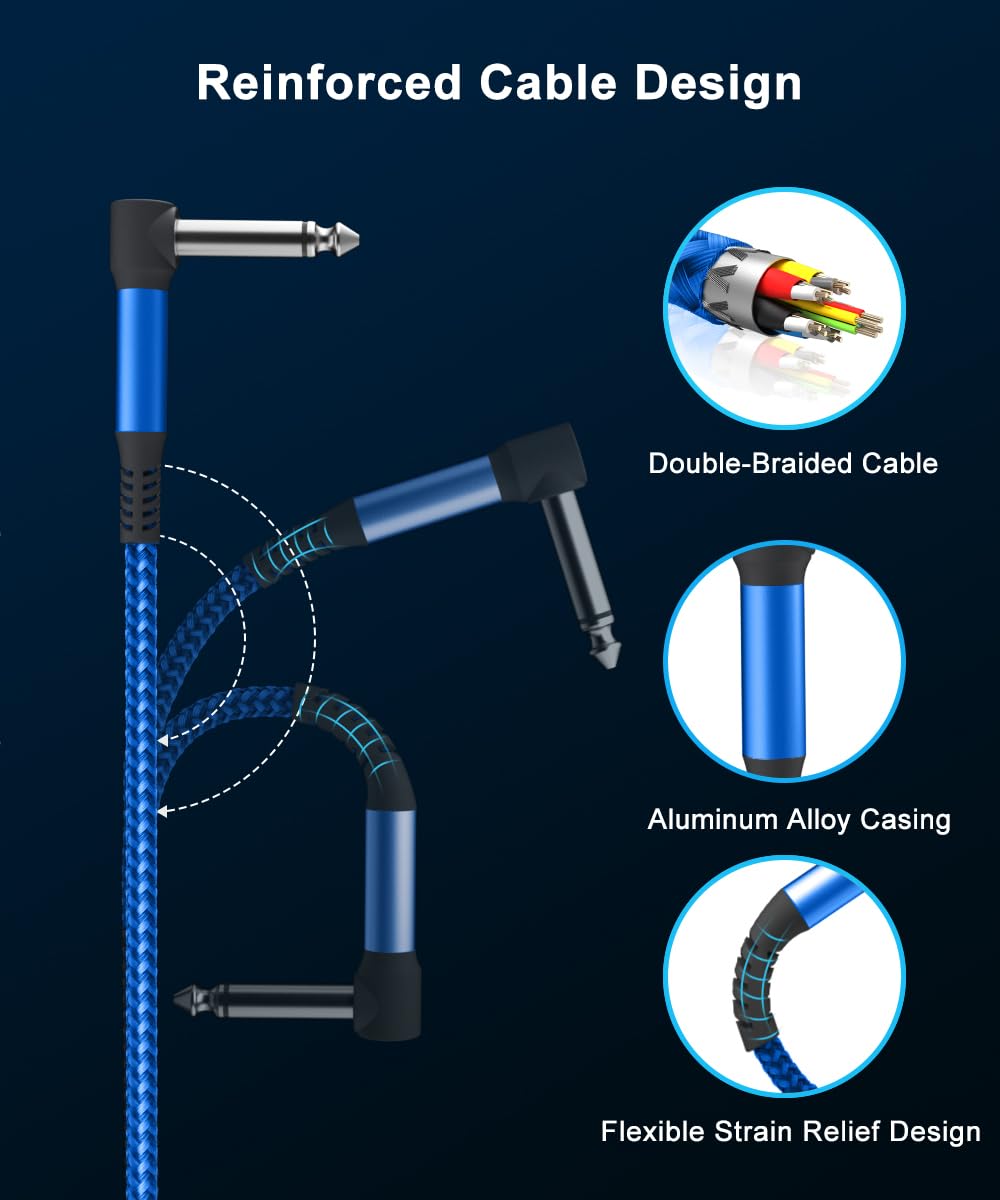 Elebase Guitar Patch Cables 6-Pack,6.35MM Effects Pedal Board Cord