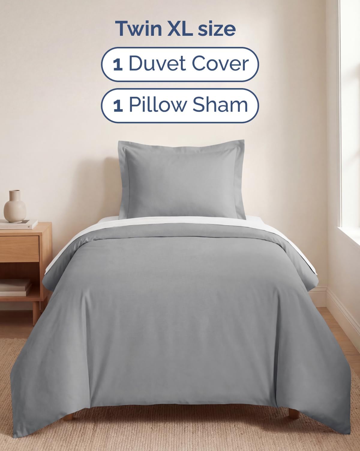 Duvet Cover Twin/Twin XL - 2 Piece Set, College Dorm Room - Steel Blue