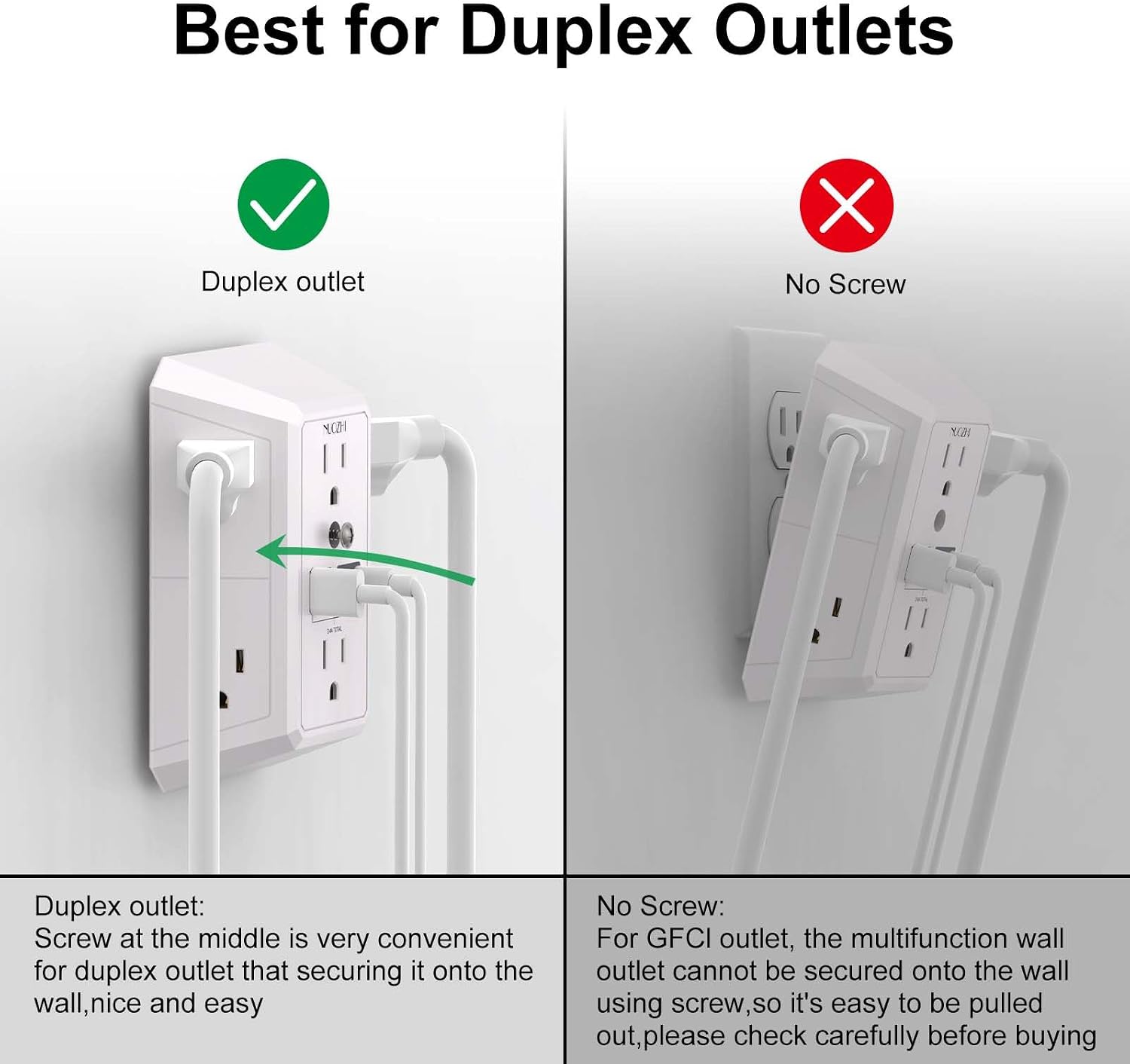 Outlet Extender Surge Protector - NUOZHI 6 Outlet Splitter with 4 USB Ports(2 USB-C), Multi Plug Wall Outlet 1680J Power Strip for Home Office Dorm Room Essentials, ETL, White