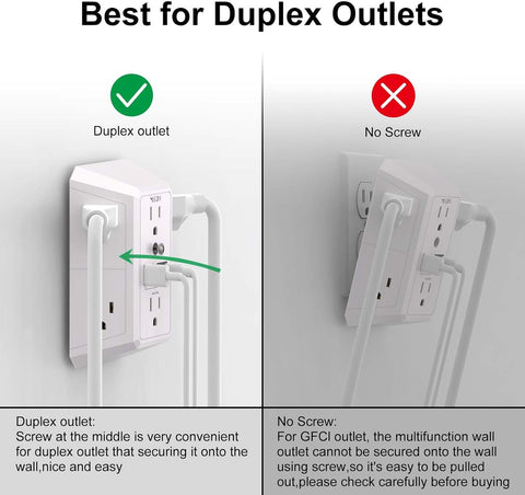 Outlet Extender Surge Protector - NUOZHI 6 Outlet Splitter with 4 USB Ports(2 USB-C), Multi Plug Wall Outlet 1680J Power Strip for Home Office Dorm Room Essentials, ETL, White