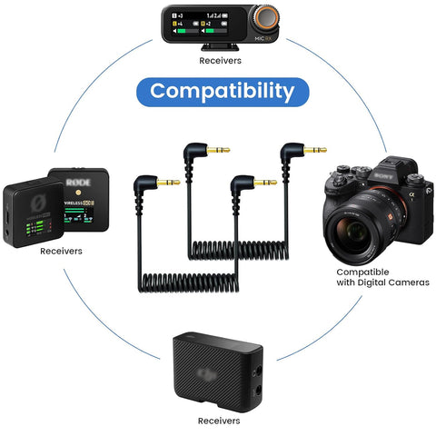2-Pack 3.5mm Microphone Cable for DJI Mic 2 & Rode Wireless Pro, Go, Black