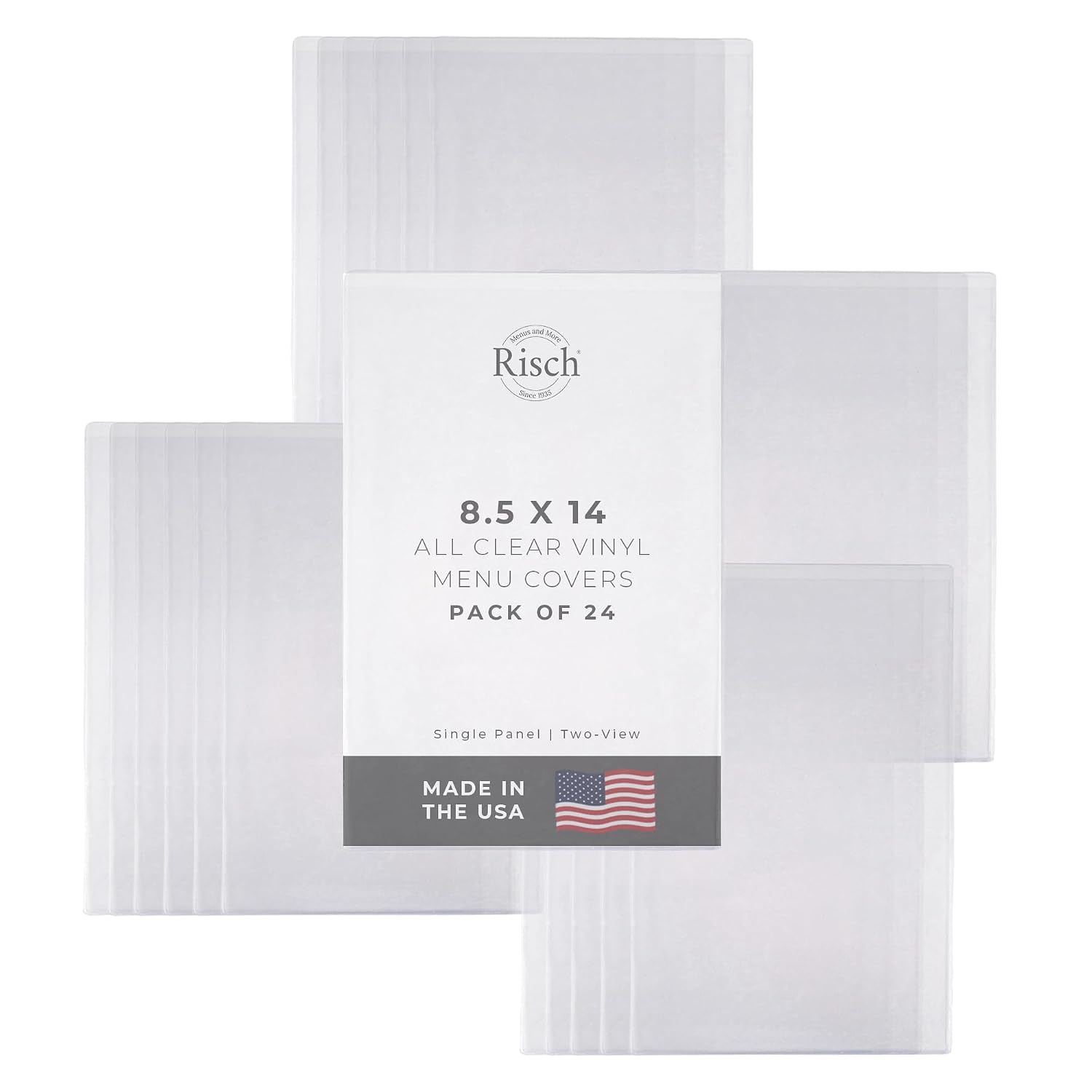 Risch Double-Sided All Clear Vinyl Menu Cover, Two-Sided 2 View Plastic Menu Holder, Slip in Top-Loading Cover, Wipeable, Reusable, 8.5” x 14”, 12-Gauge, Pack of 24