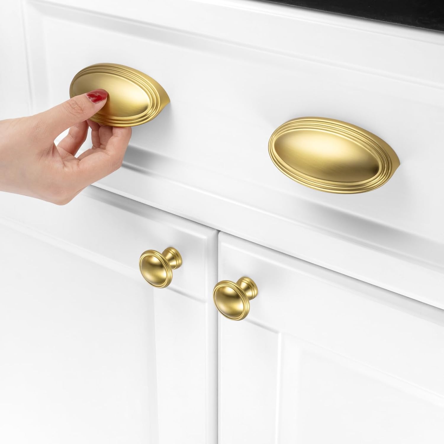 KOOFIZO 10 Pack 3 Inch Drawers Pulls Brushed Gold Cabinet Handles Gold Cabinet Cup Pulls for Kitchen Cabinets P33 Drawer Dresser Cupboard Bedroom Bathroom