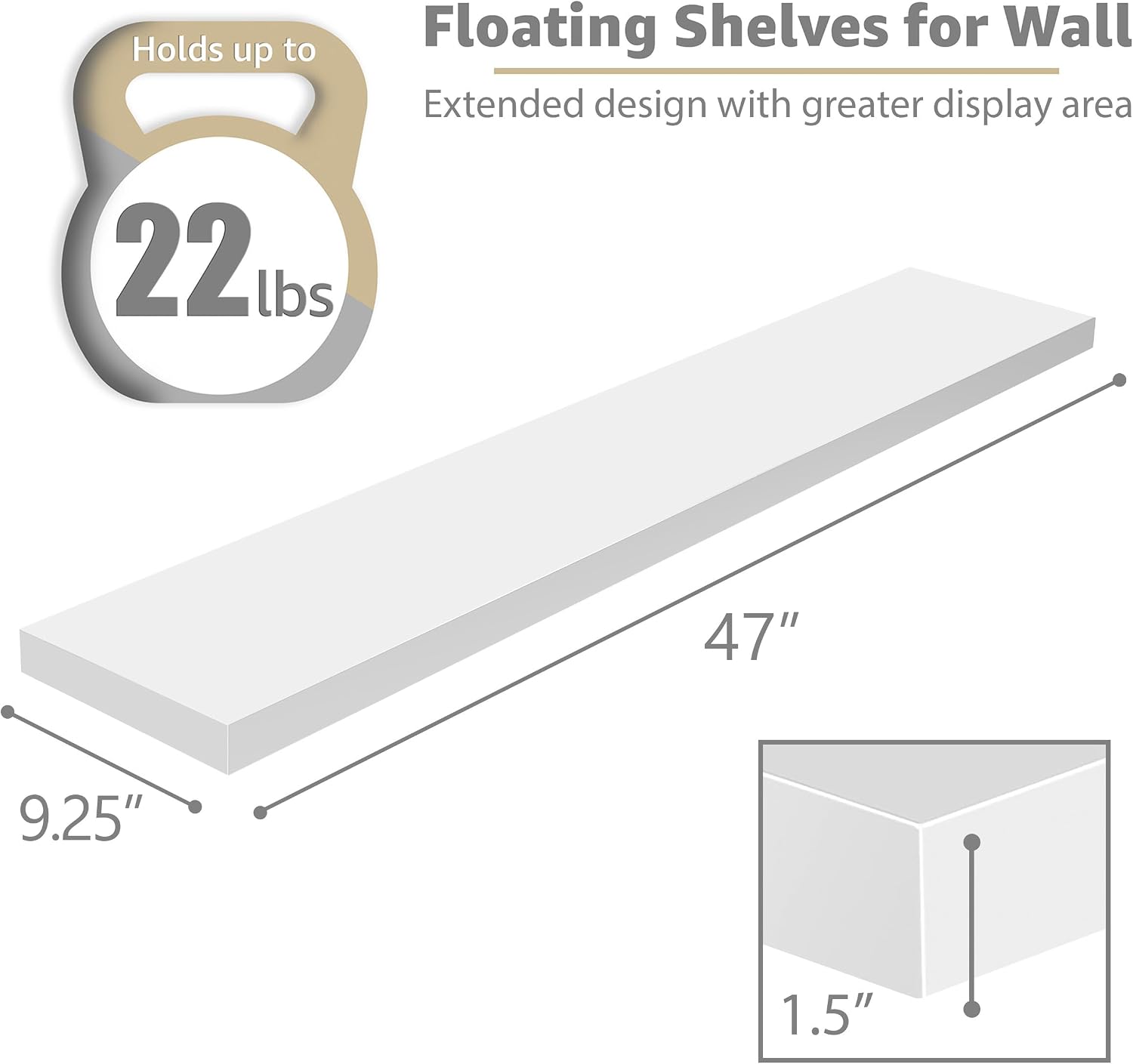 Sorbus Floating Shelves for Wall Storage (48 Inch, 2 Pack, White)