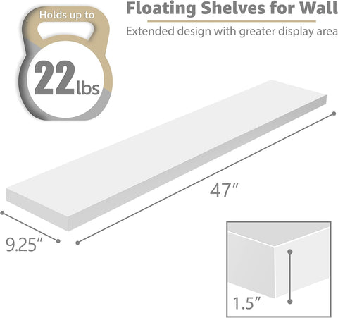 Sorbus Floating Shelves for Wall Storage (48 Inch, 2 Pack, White)