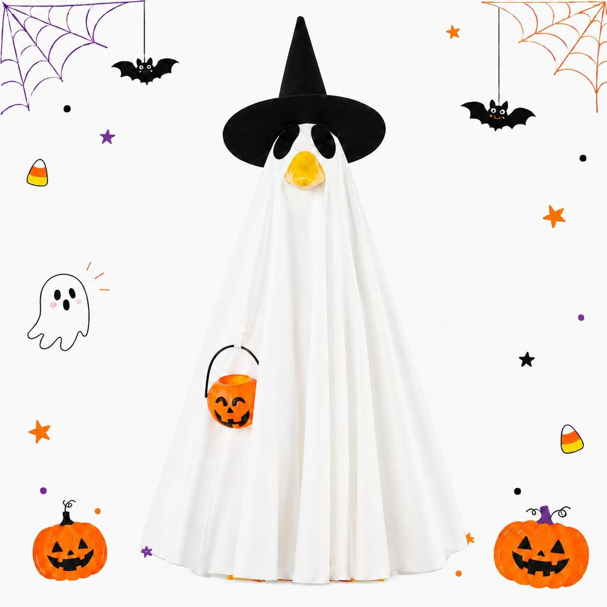 Halloween Porch Goose Outfit for 23" Statues Goose Clothes with Pumpkin